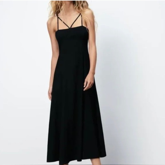 NWT Zara LINEN BLEND DRESS M Black | 3067/303 - Picture 10 of 13